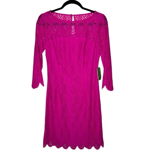 Lilly Pulitzer Hera Dress Magenta Two Tone Feather Lace 4 - Picture 1 of 13